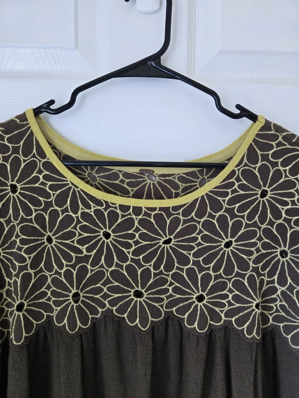 Free People Georgia Bubble Hem Top Embroidered Flowers Olive Green Medium